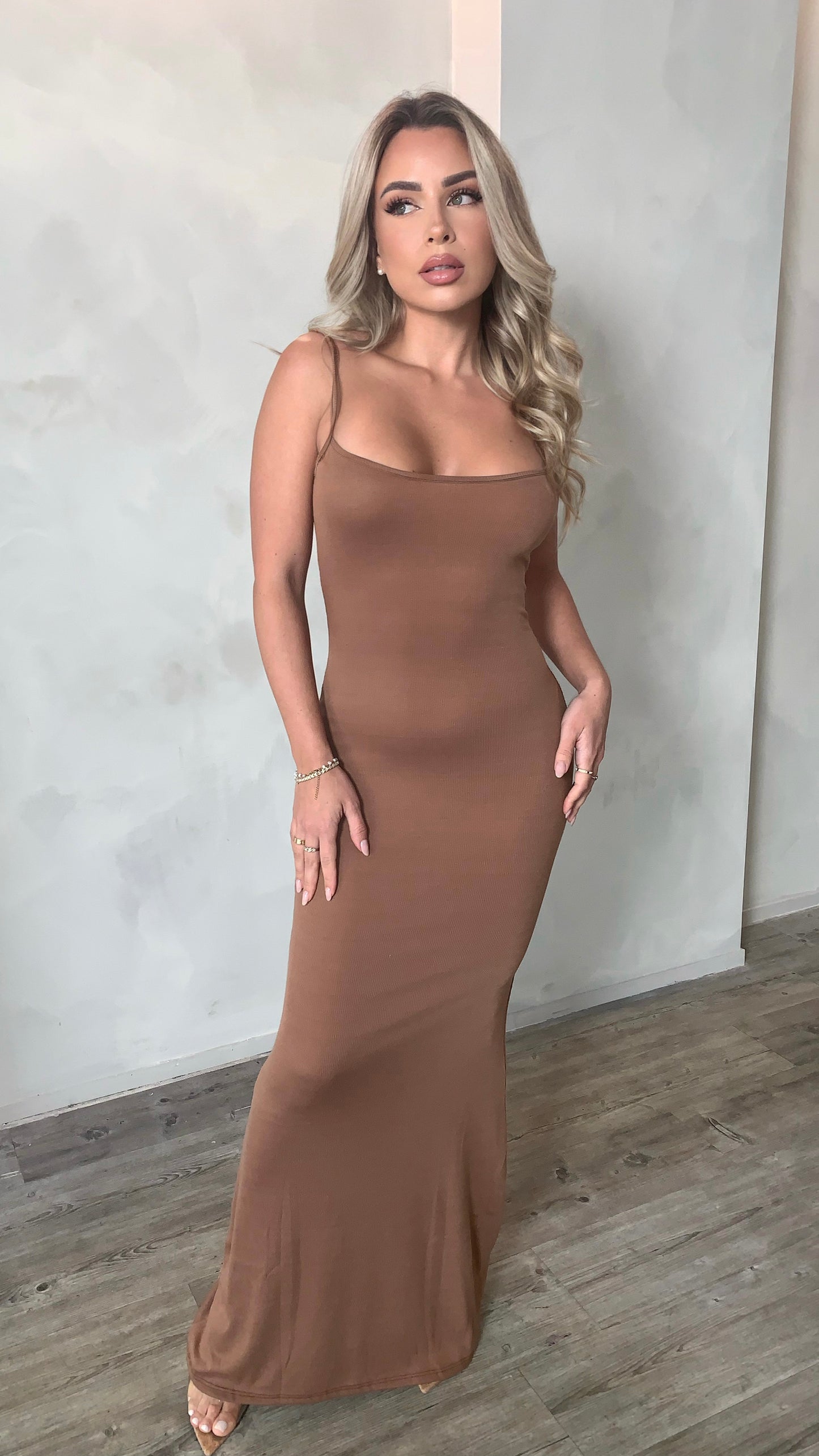 BARE Ribbed Slip Dress - Nude