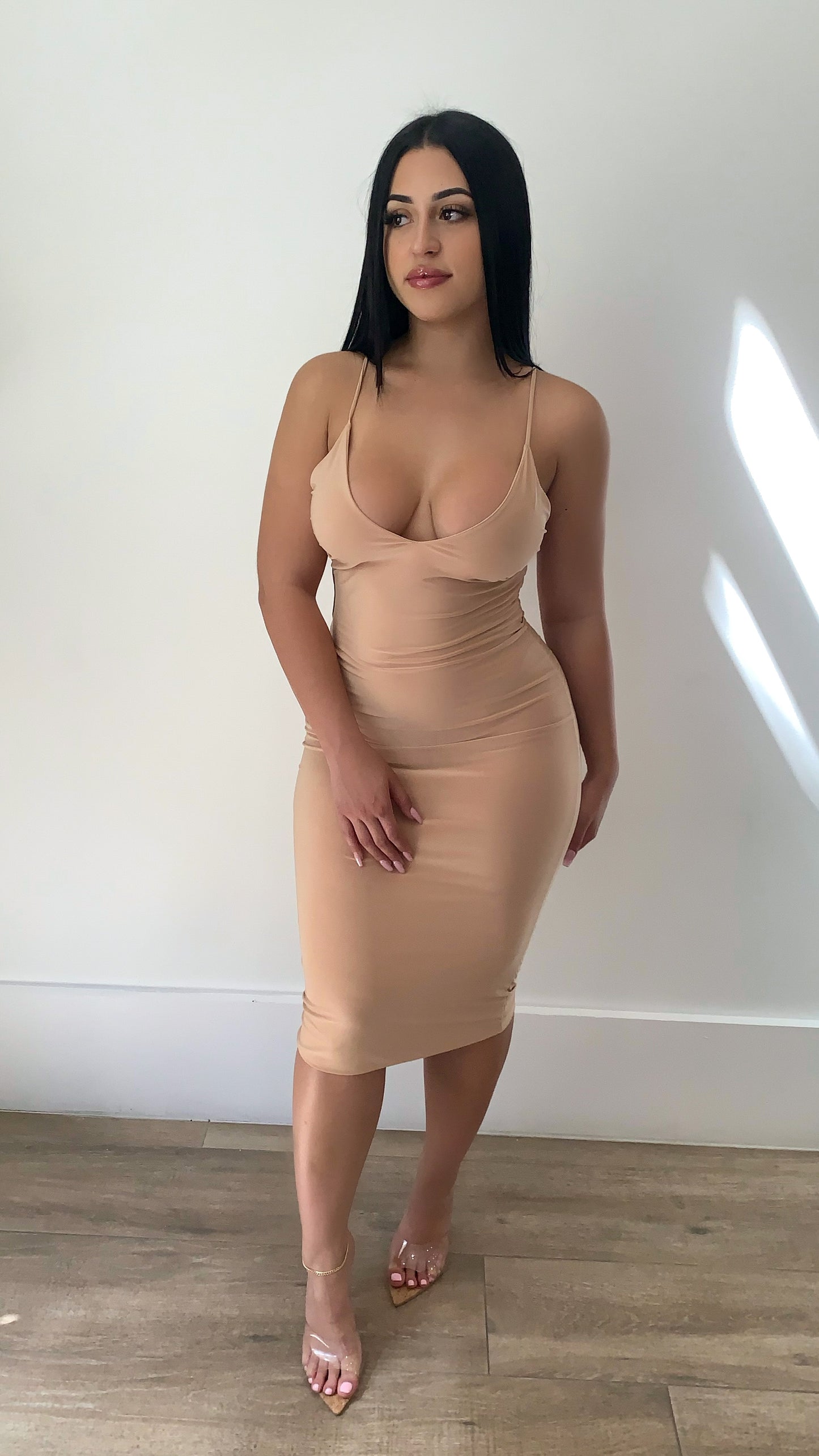 Kimmie Snatched Midi Dress - Nude