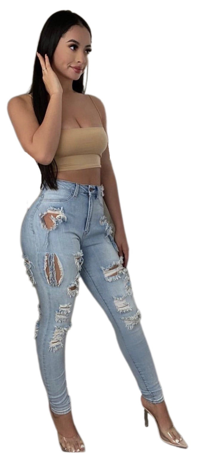 Benny Distressed Jeans - Blue Wash