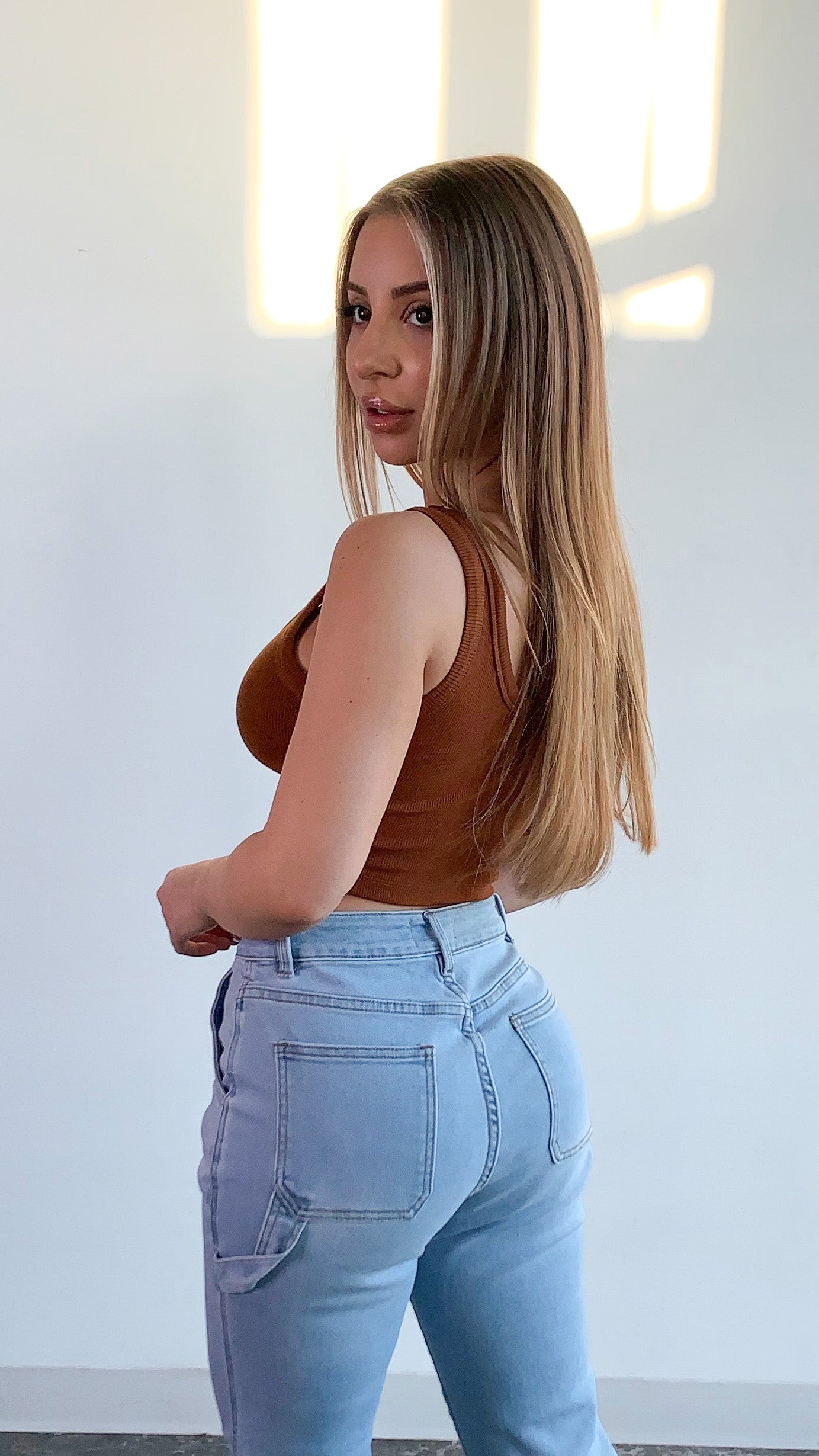 Milan Ribbed Tank Top - Dark Caramel