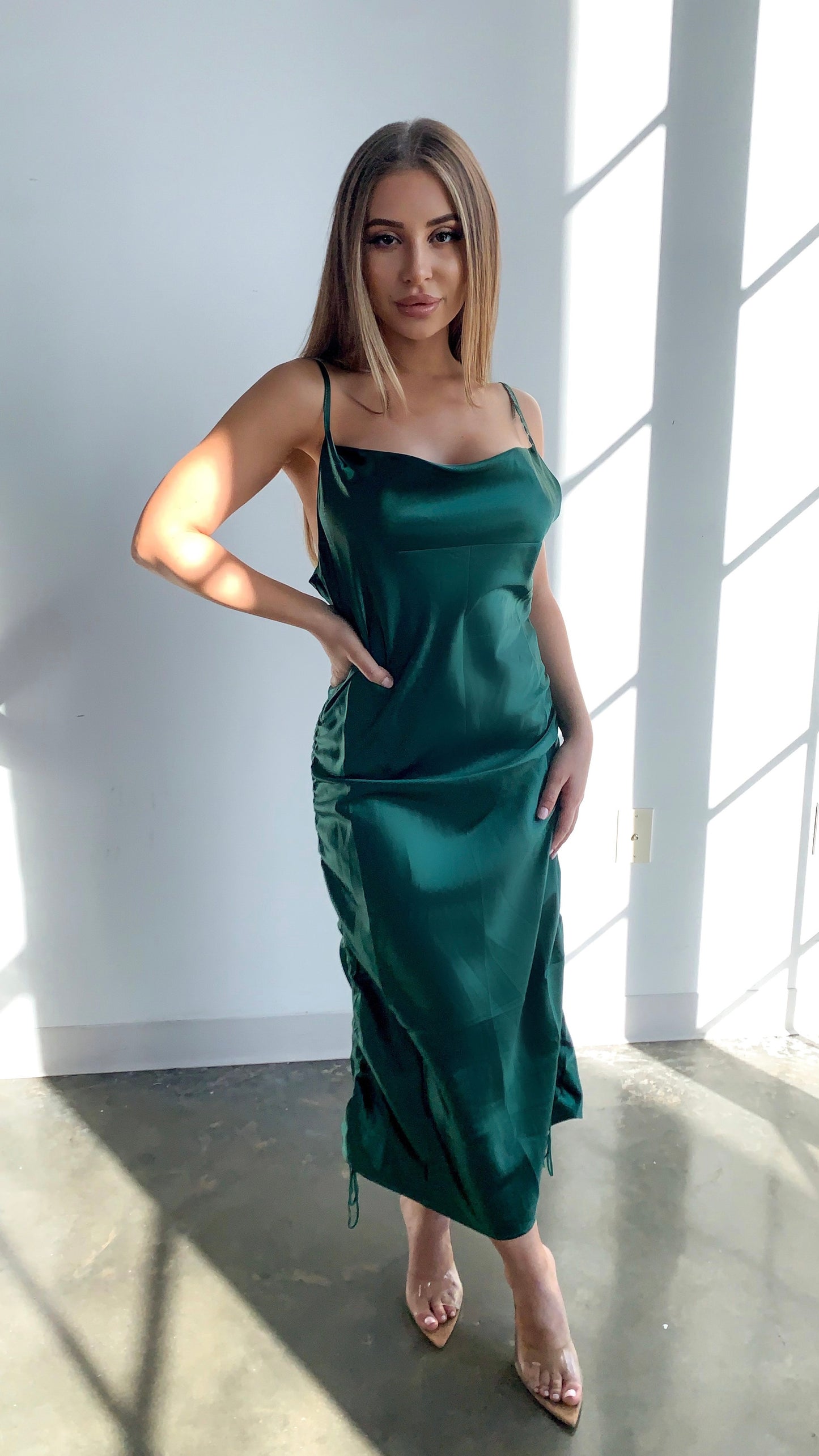 Tory Satin Dress - Emerald
