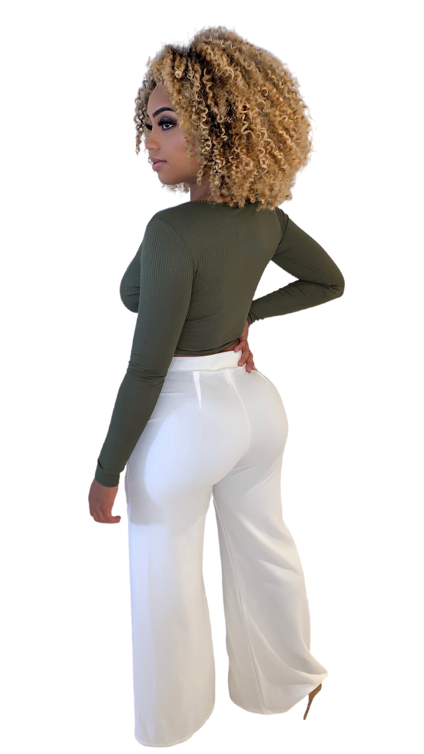 Mandi Long Sleeve Crop Top - Olive
