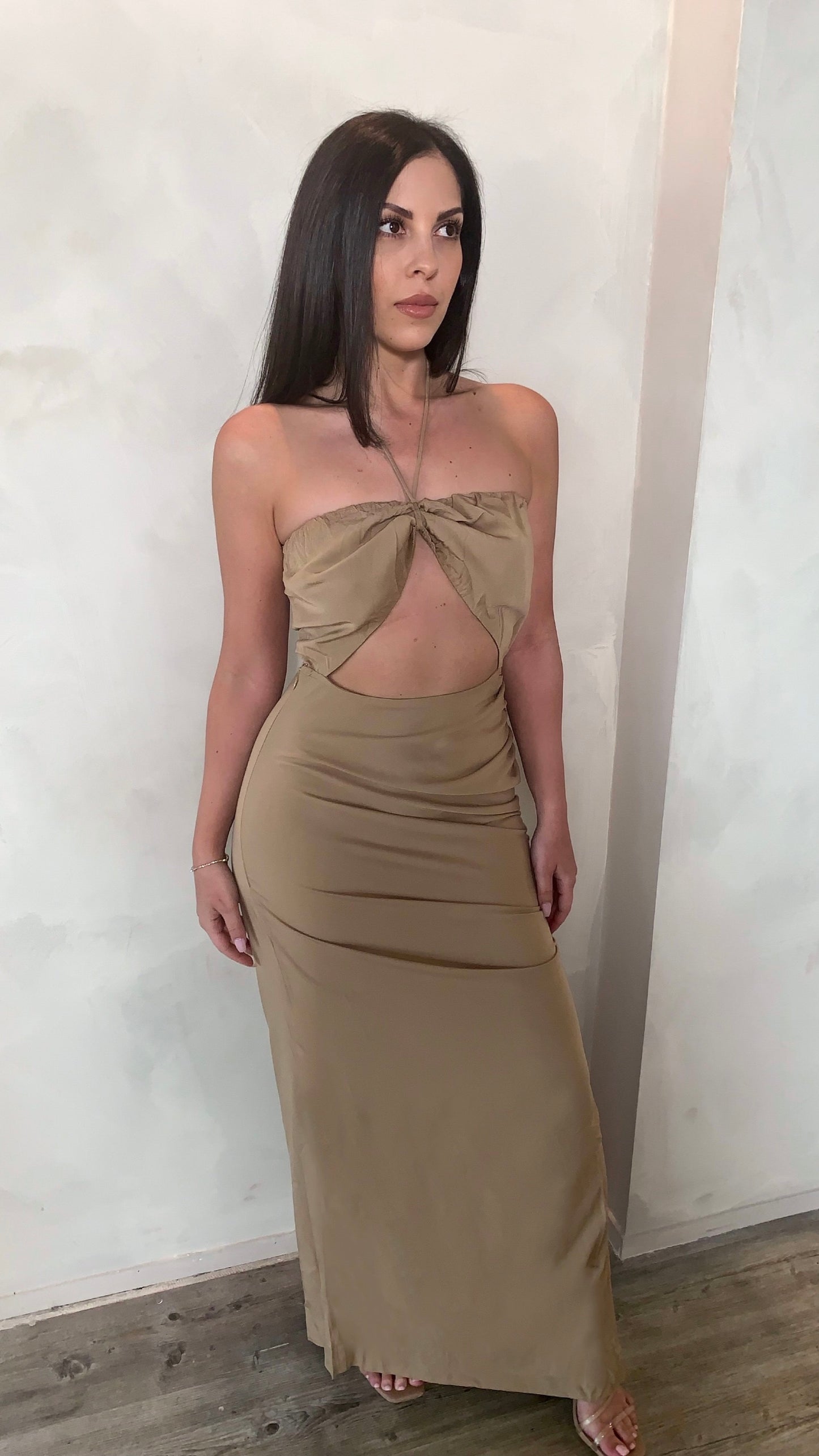 Vero Drawstring Dress - Taupe