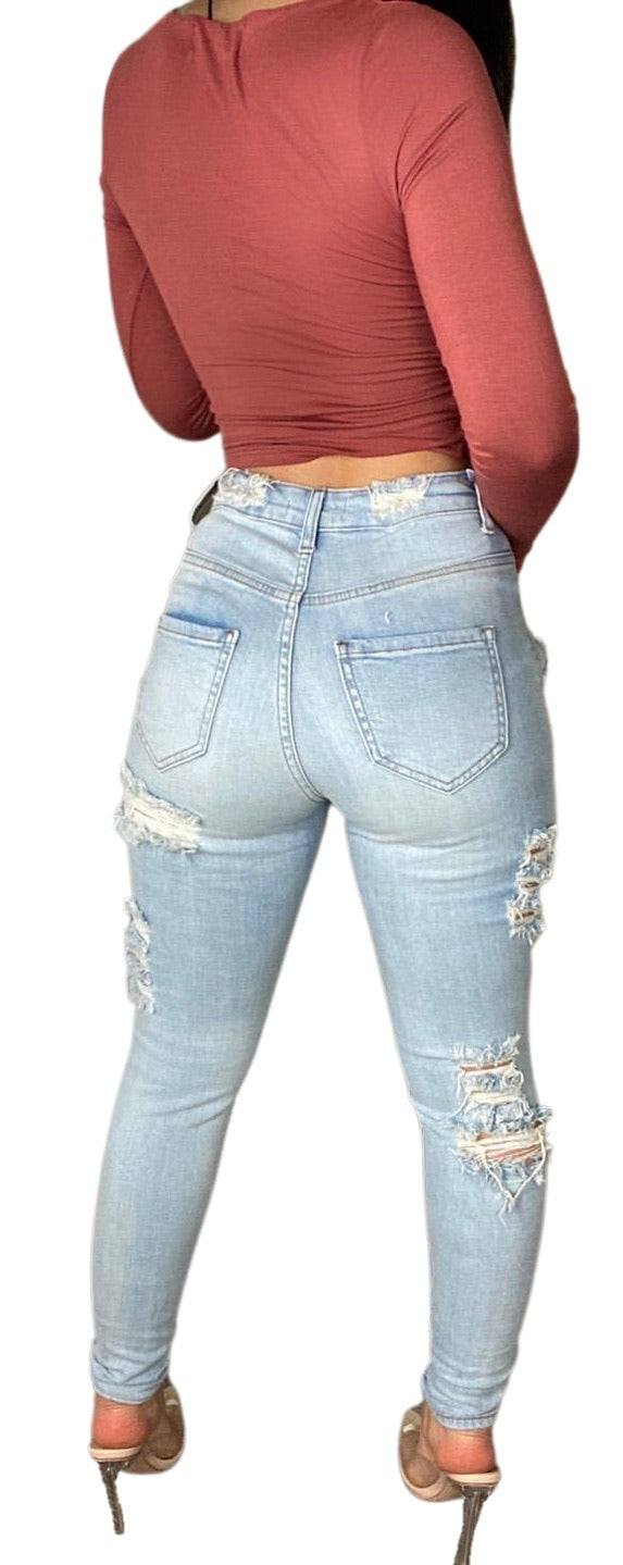 Benny Distressed Jeans - Blue Wash
