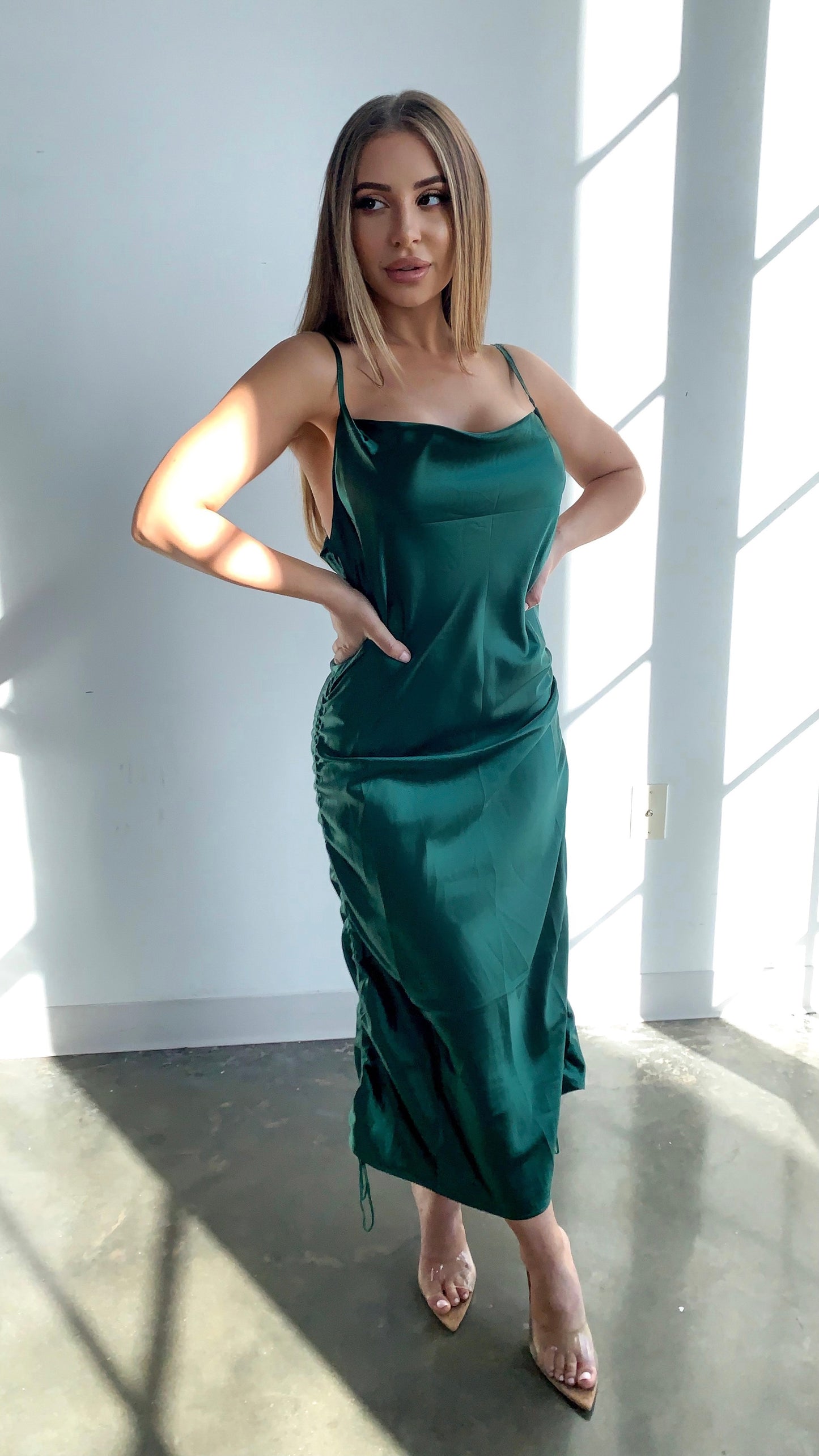 Tory Satin Dress - Emerald