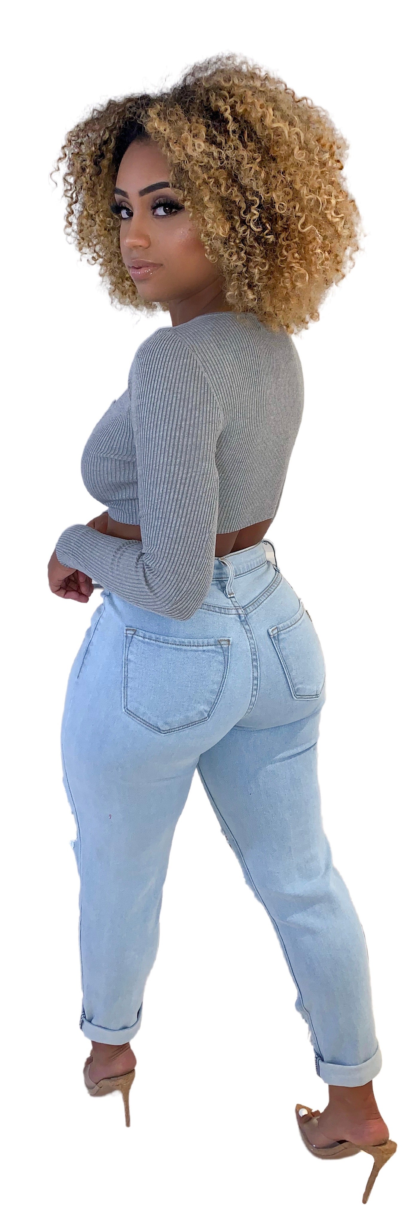 Levi Long Sleeve Crop Top - Heather Grey
