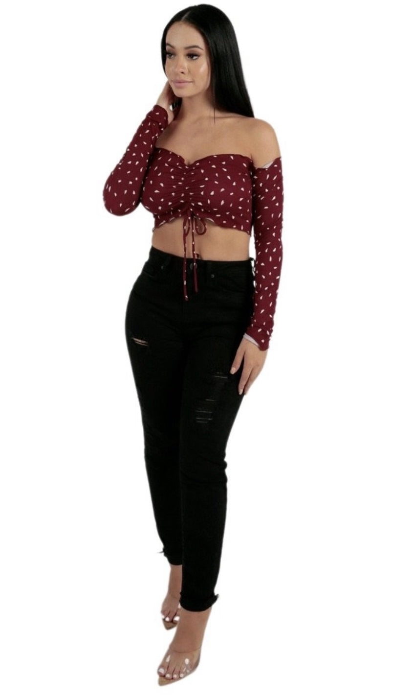 Speckled Tie Up Top - Burgundy