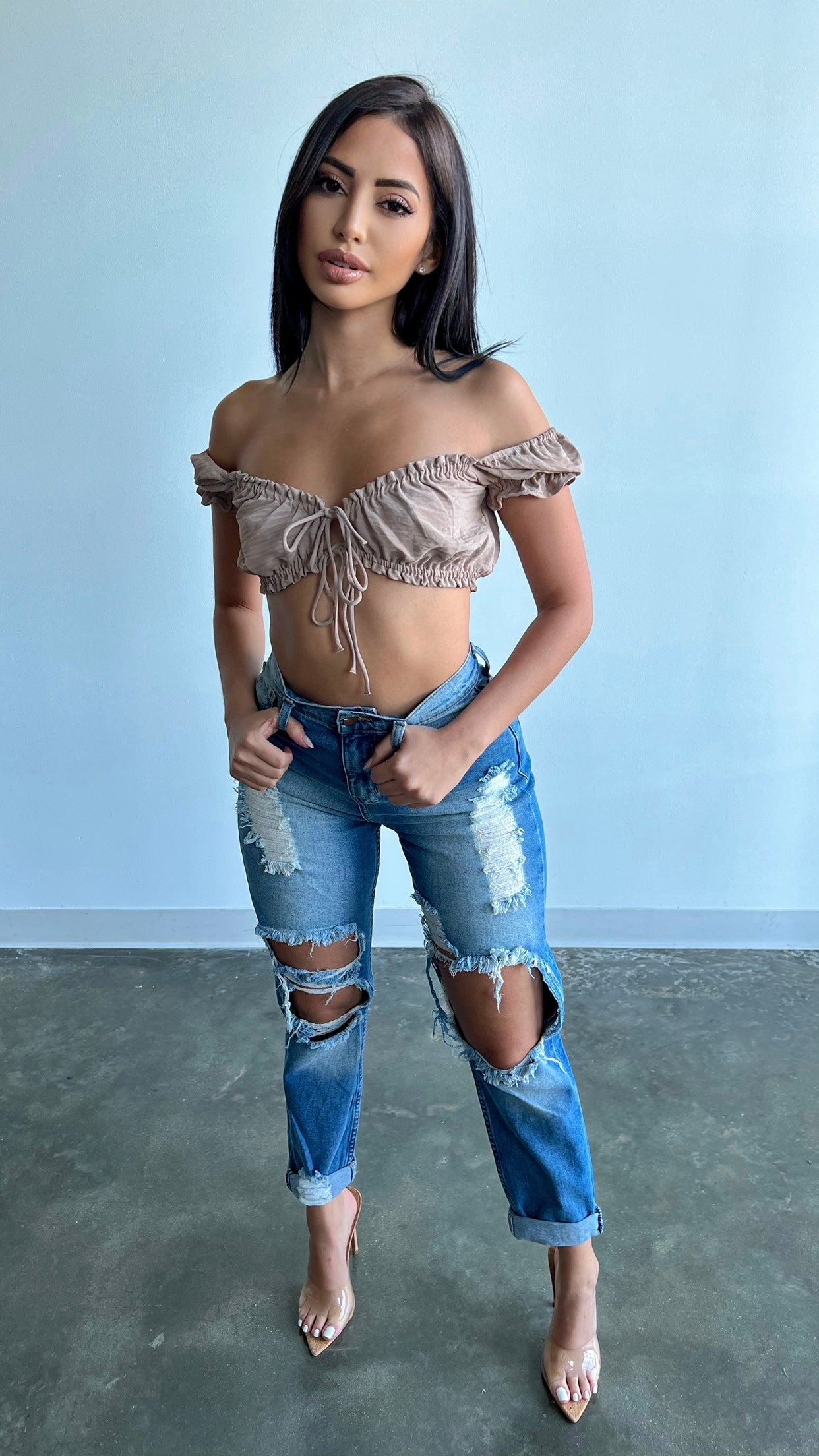 Livia Woven Top - Taupe