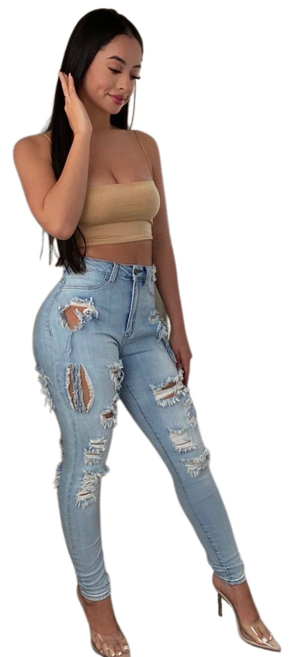 Benny Distressed Jeans - Blue Wash
