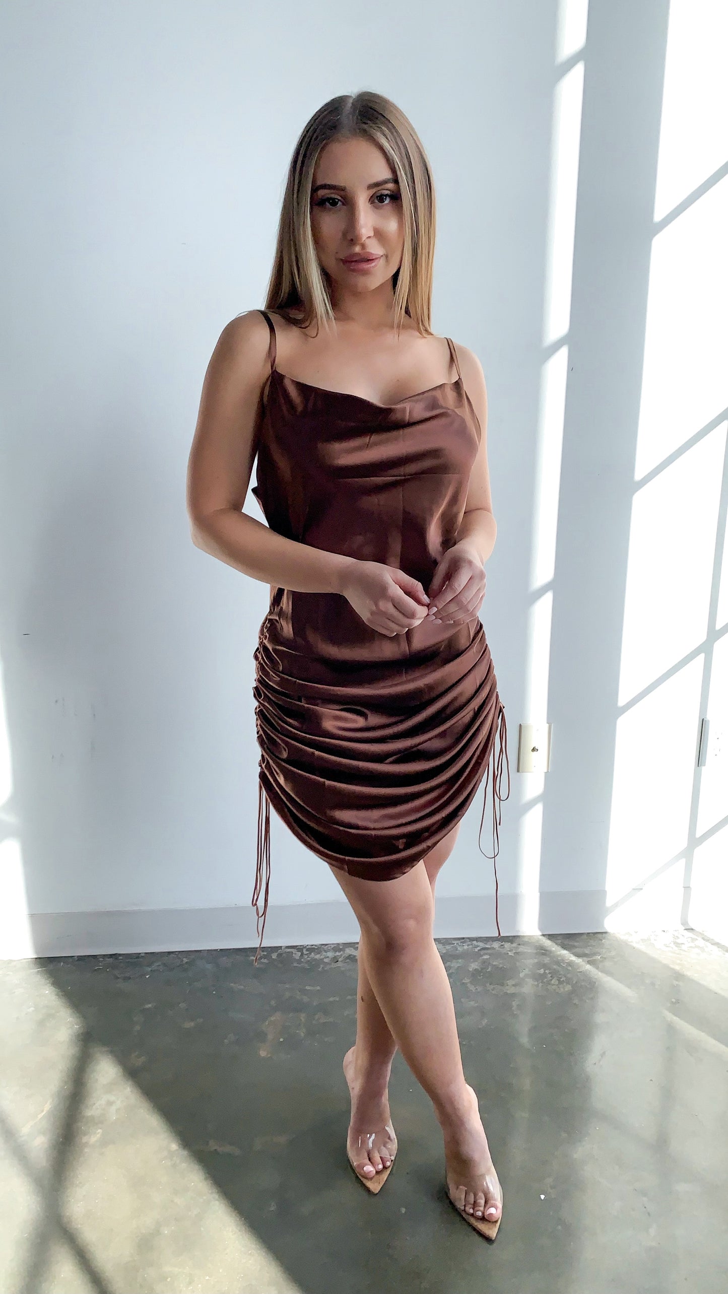Tory Satin Dress - Brown