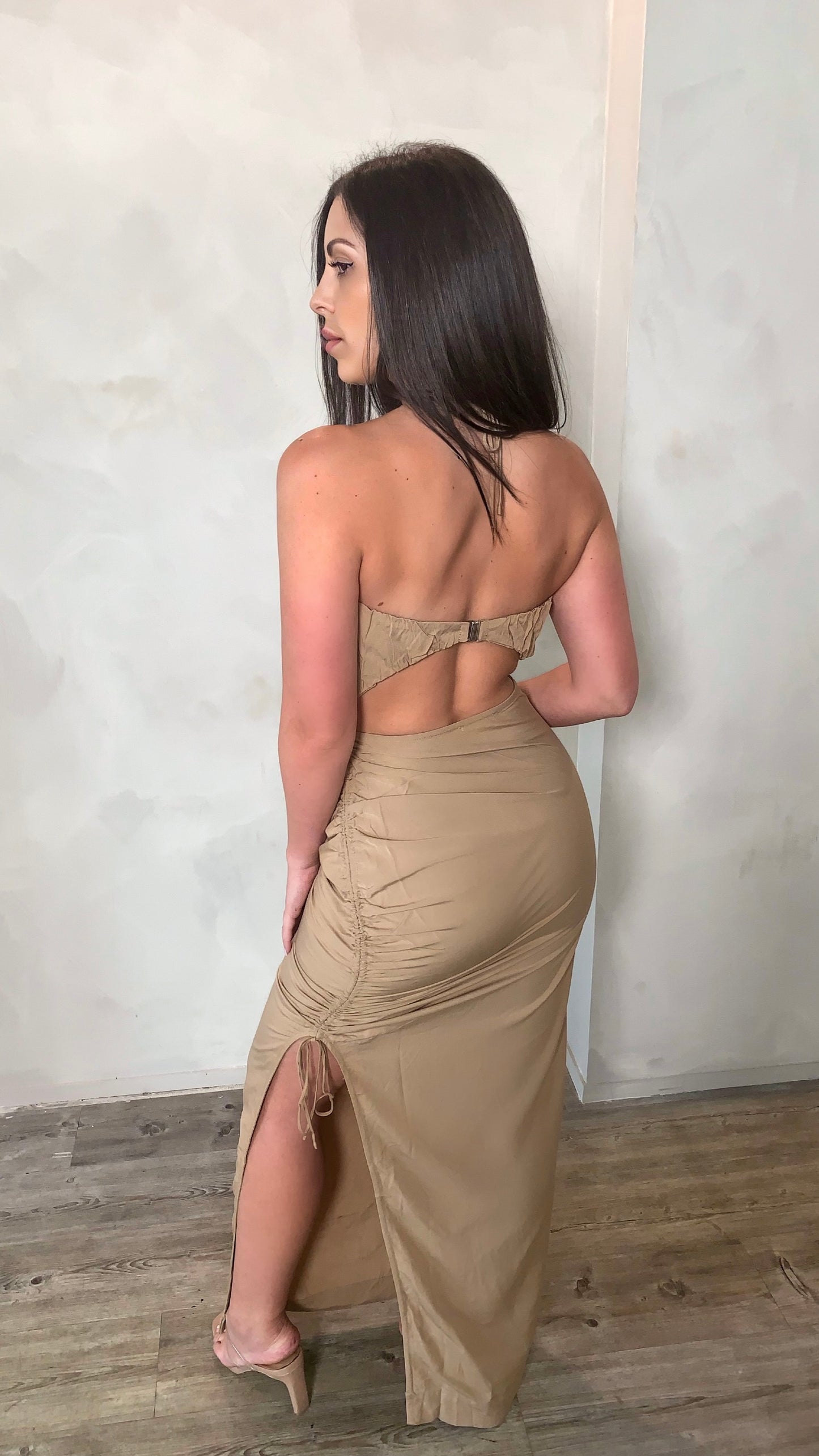 Vero Drawstring Dress - Taupe
