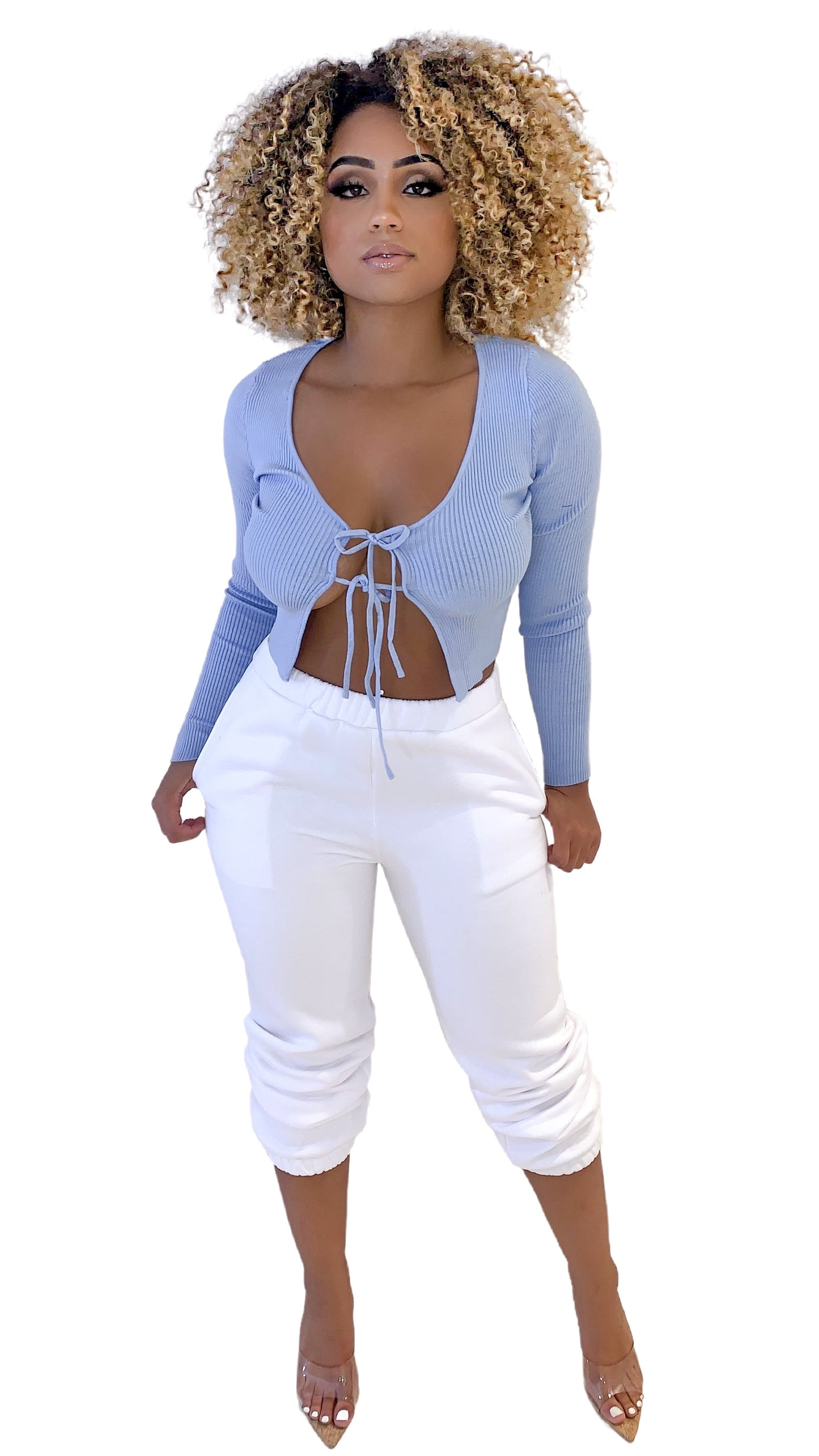 Neli Long Sleeve Crop Top - Baby Blue