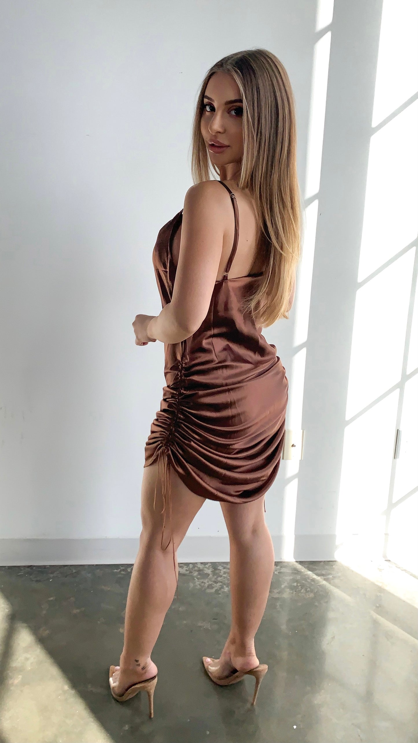 Tory Satin Dress - Brown