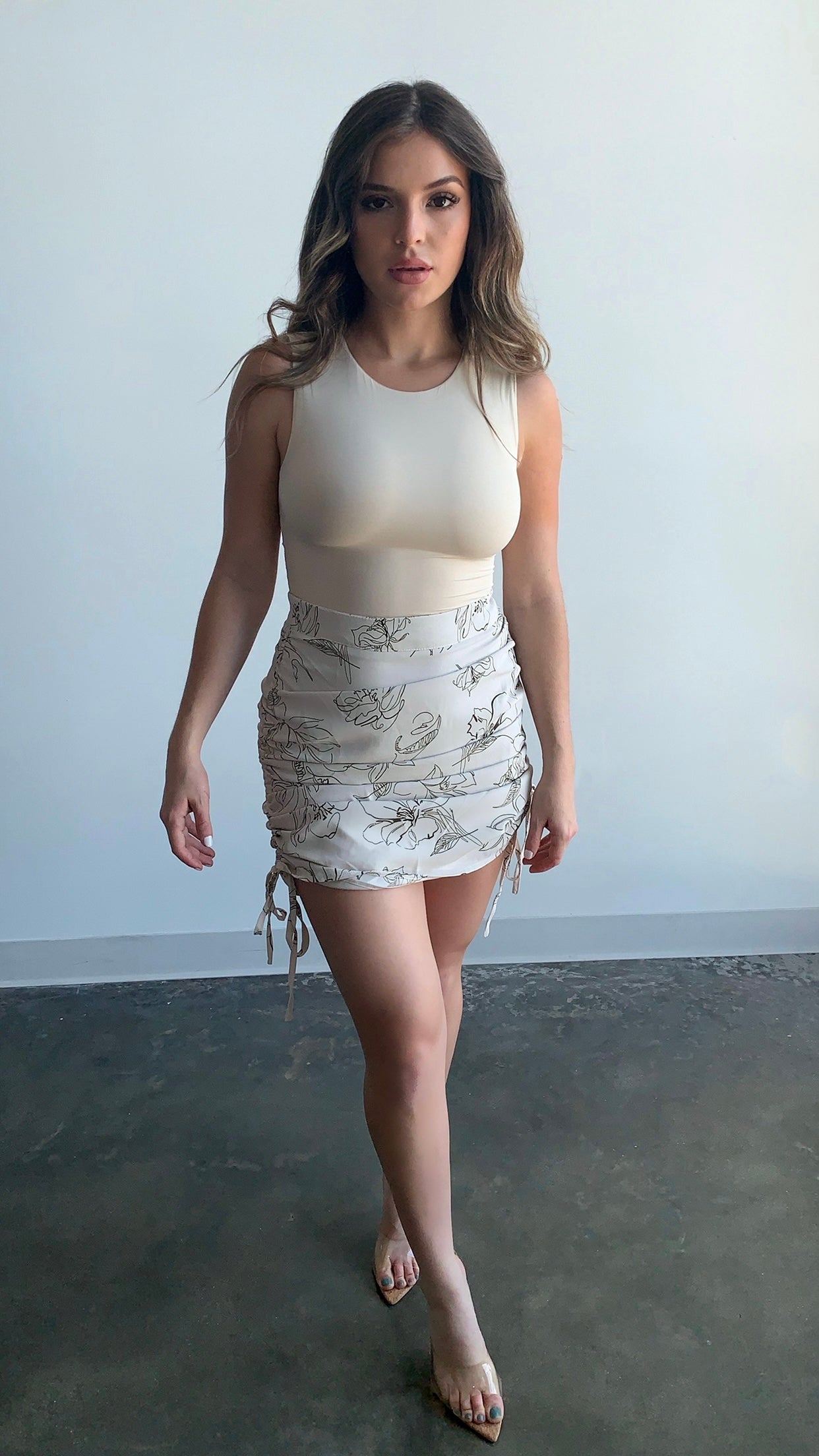 Leo Ruched Mini Skirt - Cream