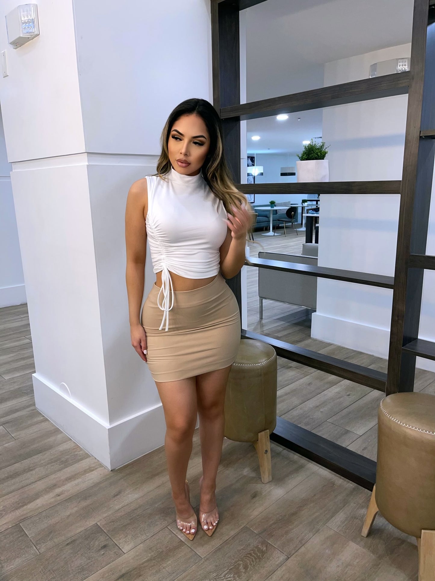 Shane Woven Mini Skirt - Taupe