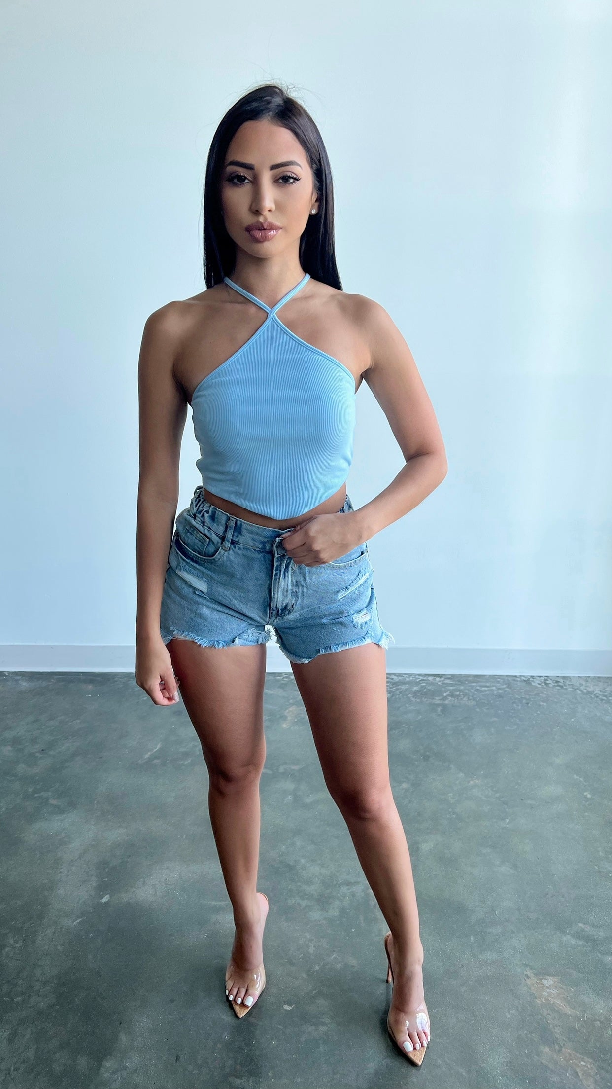 Amanda Halter Top - Sky Blue