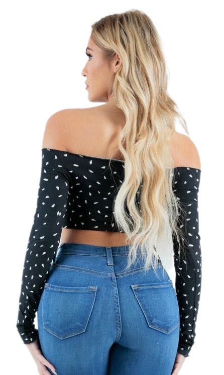 Speckled Tie Up Top - Black