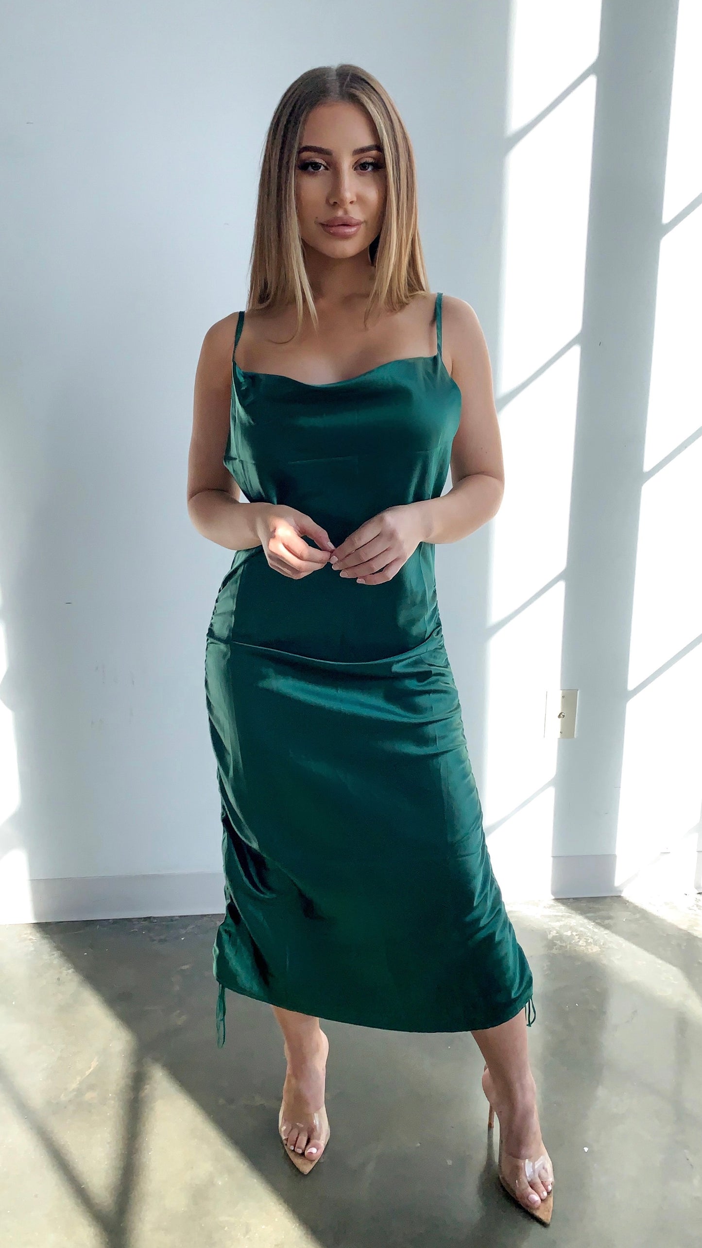 Tory Satin Dress - Emerald
