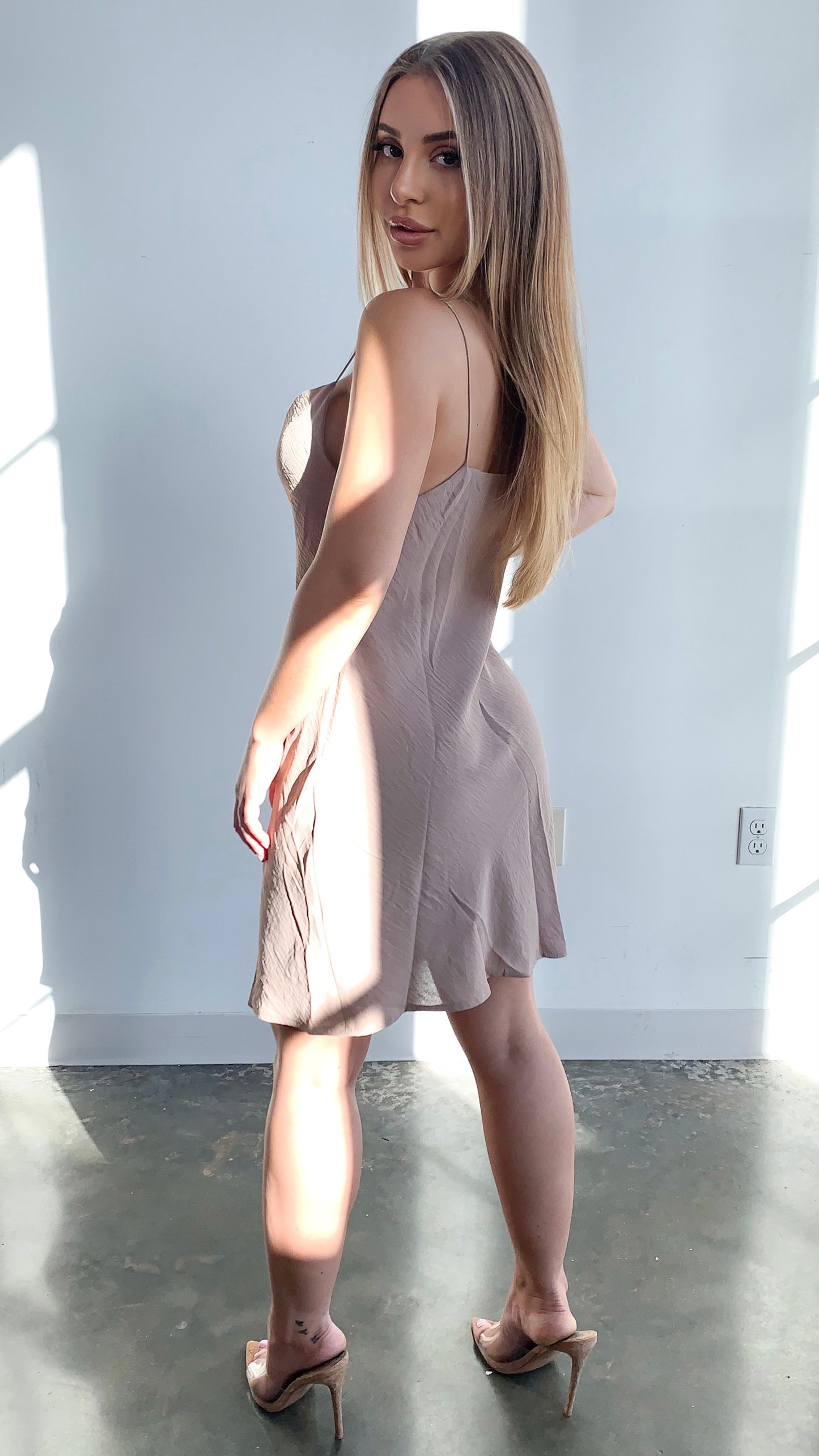 Julie Mini Dress - Taupe