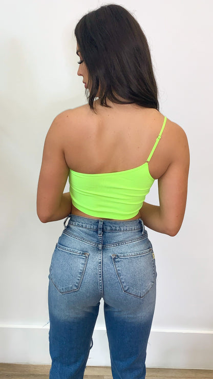 Basic Cami One Shoulder Crop Top - Neon Yellow