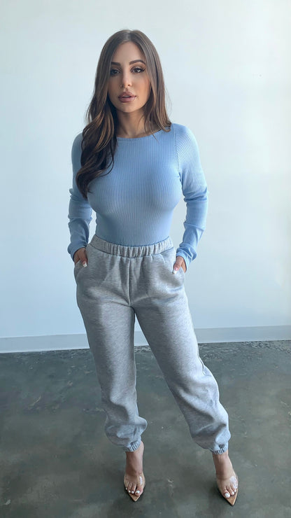 Jenna Long Sleeve Bodysuit  - Light Blue