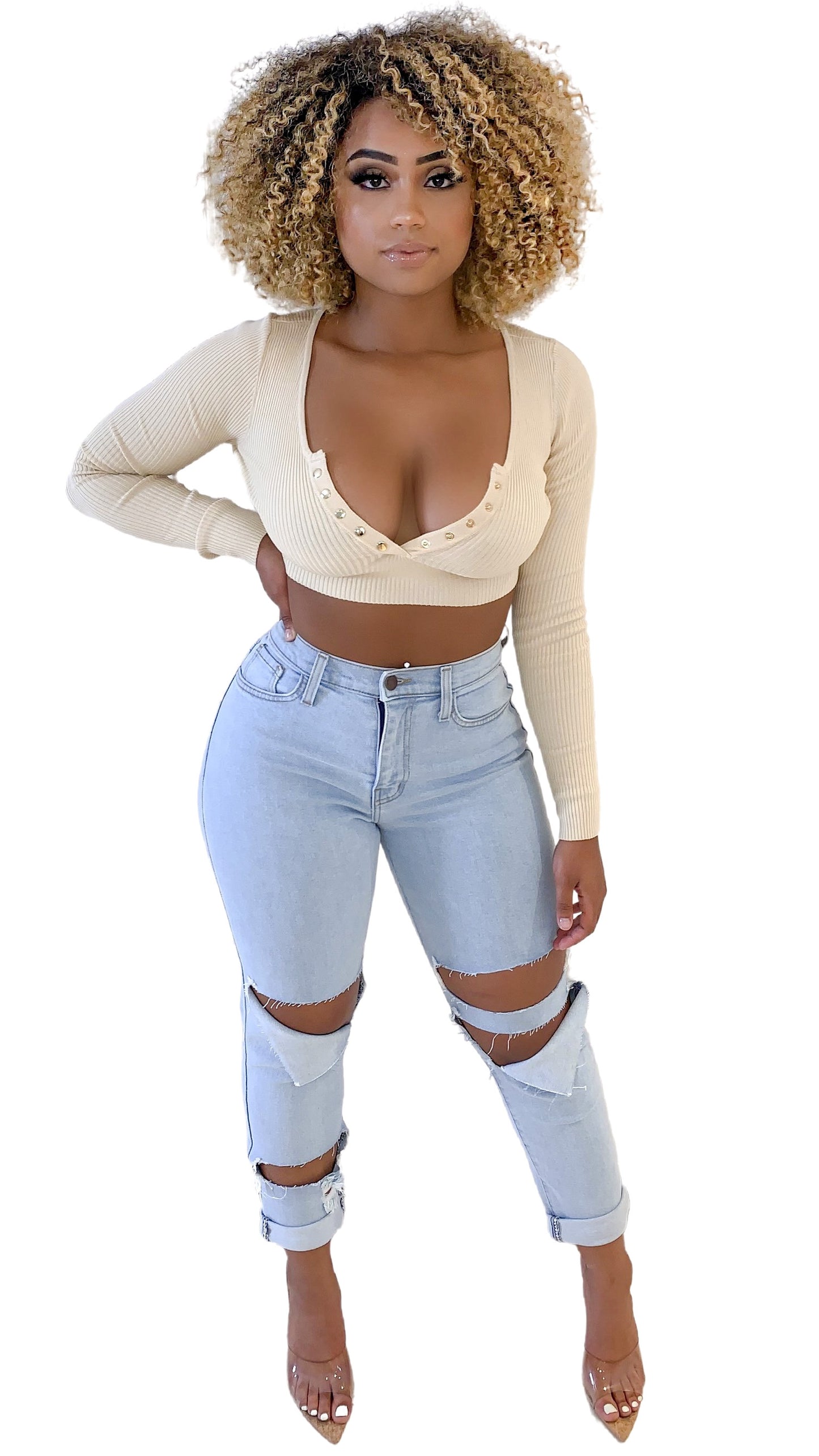Levi Long Sleeve Crop Top - Taupe
